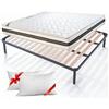 EVERGREENWEB MATERASSI & BEDS Evergreenweb - Kit Rete e Materasso Matrimoniale 140x190 Memory Foam Alto 20 cm Sfoderabile + Coppia Cuscini Gratis, Set Letto - Materasso Effetto Massaggiante Rete a Doghe in Legno Ortopedica Offerta