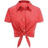 Generisch Top da Donna con Polka Dot, Scollo a Montante Vintage, Crop Top, Senza Spalline, Blusa a Maniche Corte, Oxford, con Bottoni e Nodo, Camicia Estiva, Rockabilly, Tunika, per Spiaggia e Vacanza, Cover Up