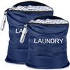 GOLXUWO Sacchi da Biancheria,2 Pezzi Impermeabile Sacchi di Nylon con Zip Grande Capacità Borsa da Lavanderia Viaggio Riutilizzabile Sacchetto Organizer Borsa per Vestiti Pieghevole per Gym,Viaggi (Blu navy)