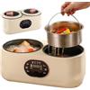 GRQNGZQ Slow Cooker Doppia - Pentola elettrica completamente automatica con display digitale, capacità 1,8 L + 1,8 L, pentola elettrica antiaderente, cuoci-riso con timer da appuntamento