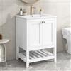 YuQozii Mobile da bagno singolo con mobiletto da 60 cm, con lavabo in ceramica (bianco)