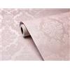 FunStick Carta da parati damascata rosa pastello da staccare e incollare - Carta da parati vintage antica impermeabile per pareti del bagno - 40,1 x 609,6 cm