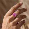 Anello Square In Argento Sterling 925 Con Zaffiro Rosa 9mm Placcato 10k Oro Love