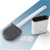 PORTENTUM Scopino wc silicone con porta scopino antigoccia e asciugatura rapida - Spazzolone bagno wc testa larga con superficie piatta e lato sottile - Terra o parete senza forare - Accessori bagno