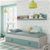 Dmora - Letto per bambini Lubbock, Struttura letto per cameretta, Letto con lettino estraibile e mensola, 201x98h43 cm, Bianco e Verde acqua