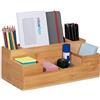 Relaxdays Organizer da Scrivania, 7 Scomparti, Portaoggetti in bambù, Ufficio, Cucina, Bagno, HLP: 11x30x15 cm, Naturale