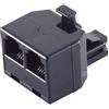 1aTTack.de 1x - Adattatore di accoppiamento RJ11 a 2x RJ11 con contatti placcati in oro, spina in plastica stampata, schermata, nera