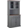 Dmora Credenza a 2 ante chiuse 2 vetrine e 2 cassetti, in pino massello verniciato grigio con top e finiture color marrone, 90x45x191 cm