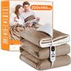 Mia&Coco Coperta Elettrica Termica Riscaldata Riscaldante con Telecomando Digitale, Flanella Sherpa 180x200cm, 10 livelli e 1~9 ore di spegnimento automatico, Lavabile in Lavatrice, Cachi