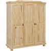 Inter Link - Armadio rustico - Armadio per camera da letto a 3 ante - 1 spazio per appendere e 5 nicchie - Armadio in pino massiccio - Vernice naturale - L :150 x P :56 x H:180 cm - Bern