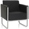HJH Office poltrona lounge 1 posto ARUBA STEP divano imbottito in ecopelle moderna con struttura in metallo, 78 x 67 x 71 cm, nero