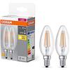OSRAM Lampada LED BASE CLASSIC B FIL 40 con attacco E14, candela, confezione doppia, 4W, 470lm, 2700K, luce bianca calda, bassa emissione di calore, lunga durata, basso consumo energetico