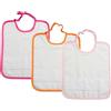 Filet - Set 3 Bavaglini Pappa o Asilo Nido con Elastico in Spugna Bianca con Tela Aida da Ricamare, 24x30 cm, Realizzato in Italia, Bordo in Tinta Unita var. Rosa, Fuxia, Arancione