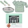BÉABA Set Pappa Bebè - Regalo Nascita Completo da 4 Mesi, Piatti Inox Microonde, Posate Ergonomiche, Bavaglino a Maniche, Scatola Ricordo, Materiali Sani e Duraturi - Verde Salvia