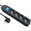 Electraline 62073 Multipresa 4 posti polivalenti (schuko + 10/16A) con Interruttore-Cavo 1,5 m Nero