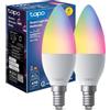 Tapo L430C Lampadina Alexa E14 Multicolore e Dimmerabile a Doppio Strato, 2500-6500K, Sync-to-Music,Illuminazione Automatica del Bioritmo, Programazione & Timer,Compatibile con Alexa e Google, 2 pezzi