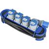 Electraline 62582 Multipresa Camping Outdoor con Spina CEE, 4 Prese CEE 16A (2P+T) con tappo IP44, appendibile con 2 Ganci + Elastici Fermacavo, Cavo 3M H07RN-F 3G2.5, Campeggio, Caravan