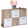 Inter Link - Cassettiera - Cassettone a 5 ante e 2 cassetti - 2 colori - Finitura melaminica - Decoro rovere Sonoma e bianco - LxPxH : 115x30x77 cm - Elvezia