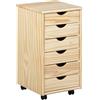 Inter Link - Piedistallo mobile - Piedistallo mobile con 6 cassetti - Piedistallo per ufficio - Mobiletto - Carrello mobile - Cassettiera - Legno di pino massiccio - Laccato naturale - LxPxH: 35x39x66 cm - Nils