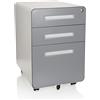 HJH Office 743016 Piedistallo mobile COLOR PLUS I acciaio bianco/grigio Cassettiera con rotelle, cartella sospesa A4, chiudibile a chiave