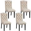 Yaheetech Set 4 Sedie Sala da Pranzo Tessuto Imbottite Eleganti Gambe in Legno Massello Schienale Alto con Bottoni Portata 140 kg Beige