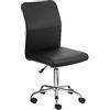 Baroni Home Sedia da Ufficio in tessuto Girevole a 360°, Poltroncina Imbottita da Ufficio con Altezza Regolabile senza Braccioli, Seduta Ergonomica, 44X50X110 cm, Nera Ecopelle