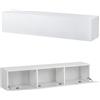 Baroni Home Mobile per Tv Sospeso con 3 Cassetti, Foro per Passaggio Cavi in MDF, Consolle Porta TV per Camera da Letto, Salotto, Cucina, Bianco, 140x33x30 cm