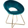 Baroni Home MONTEMAGGI Baroni Home Poltrona Imbottita circolare in velluto Blu Petrolio con gambe in ferro dorato. Poltrona da ufficio o da pranzo Super Confortevole e Seduta Ergonomica 71x59x84 Cm