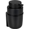 WENKO Turbo-Loc Carpino Dispenser di sapone liquido, dispenser a pompa in plastica per il fissaggio senza fori su superfici lisce fino a 250 ml di sapone liquido, supporto da parete in metallo, nero