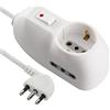 Electraline 62033 Multipresa 3 posti 1 schuko + 2 bivalenti 10/16A-cavo 3 m, Spina Piccola 10A, Bianco, 3m