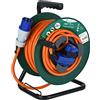 Electraline 49208 Prolunga in gomma con Avvolgicavo 25M per camper, campeggio, caravan, IP44, 2 prese (industriale+Schuko), Spina CEE, Cavo H07RN-F 3G2.5mm, 25M, Camping, Verde