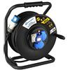 Electraline 49059 Prolunga in Gomma 3G2.5 mm² con Avvolgicavo, 2 Prese Industriali IEC e 1 Schuko Spina a 3 Poli Adatto per Camper, Campeggio, Caravan, Barca, Cantiere, Nero, 40 m