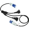 Electraline 46152 Prolunga Splitter Caravan a 3 vie/Cavo Alimentazione, con 2 Prese Schuko + 1 Industriale CEE, Spina CEE per uso esterno IP44, Cavo in gomma H07RN-F 3G1.5mm, Lunghezza 1.5M, nero