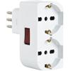 Electraline 71948 Adattatore Doppio Salvaspazio due Posti frontali P40 polivalenti (10/16A + Schuko tedesca), Spina piccola 10A fuoriasse per non sovrapporsi a prese/interruttori, interruttore ON/OFF