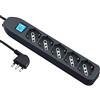 Electraline 62065 Multipresa 5 posti polivalenti (schuko + 10/16A) con Interruttore-Cavo 1,5 m Nero