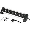 Electraline 61906 Multipresa Corpo in Alluminio con 5 Posti Polivalenti, Schuko + 10/16 A, 2 Supporti per Fissaggio alla Scrivania, Spina Piccola 10 A, Nero/Argento