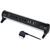Electraline 61914 Multipresa Scrivania Alu-Line di Design 2 Posti 10/16A + 2 porte USB 2.1A, Cavo 1.5M, Nero