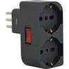 Electraline 71949 Adattatore Doppio Salvaspazio due Posti frontali P40 polivalenti (10/16A + Schuko tedesca), Spina piccola 10A fuoriasse per non sovrapporsi a prese/interruttori, interruttore ON/OFF
