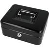Westcott Cassetta portavalori con serratura (20 cm) nera | Cassetta con serratura in lamiera d'acciaio con 2 chiavi | Inserto rimovibile per monete con 3 scomparti | E-51001 BLACK