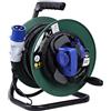 Electraline 49207 Prolunga con Avvolgicavo 20M per camper, campeggio, caravan, IP44, 2 prese (industriale+Schuko), Cavo AT-N07V3V3-F Sezione 3G2.5