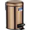 WENKO Pattumiera cosmetica a pedale Leman, 3 litri, pattumiera da bagno con rivestimento anti-impronta, porta sacco, Acciaio inossidabile, 17x25x22.5 cm, Rame metallizzato