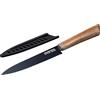 Nirosta Coltello da cucina con lama seghettata in acciaio inox, con rivestimento antiaderente, manico in acacia 100% FSC, coltello con custodia protettiva, lavare a mano, dimensione 24 cm, Linea Flow