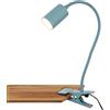 BRILONER - Lampada da scrivania con interruttore a cavo, colore luce bianca calda, orientabile, lampada da lettura, lampada a morsetto, lampada da comodino, lampada da ufficio, altezza 40 cm, blu