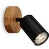 BRILONER - Lampada da parete retrò con legno, lampada da parete vintage, attacco GU10, spot regolabile, spot da parete rustico, nero-legno, 90x85 mm