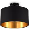 B.K.Licht Plafoniera in tessuto nero e oro all'interno, lampadina E27 non inclusa, diametro 30cm, Lampadario vintage industriale, lampada da soffitto elegante per salotto o camera da letto IP20