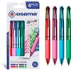 OSAMA, 4 Multi - Set Penne Colorate Cromate 4 Colori, 4 Pezzi, Penna Multicolore a Sfera 1.0mm con Inchiostro Nero, Blu, Rosso e Verde, Ideale per Cartoleria e Cancelleria Scuola, Università e Ufficio