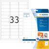 HERMA Etichette Universali, 63,5 x 25,4 mm, Etichette Adesive A4 per Stampante, 33 Etichette per Foglio, Bianco