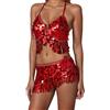 Generisch Set di nappa da donna con paillette, top con frange, gonna belly dance, abbigliamento da ballo, festival, gonna da ballo, cintura per fianchi, gonna con frange, gonna glitterata