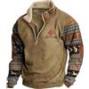 Generisch Maglione in pile da uomo, invernale, vintage, stile etnico, con mezza zip, colletto alto, foderato in pile, vestibilità regolare