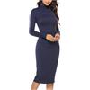 Foweknow Abito da donna a collo alto, a maniche lunghe, elegante, maglione a costine invernale, collo alto, elasticizzato, bodycon, abito midi, abito avvolgente, elegante, linea A, abiti per il tempo